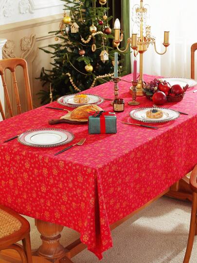 1 szt. Prostokątny obrus świąteczny Red Bell, złota folia, rzemiosło, domowy obrus wodoodporny, odporny na ciepło do kuchni, jadalni, na imprezę, kolację, wydarzenia tematyczne, wystrój świąteczny i noworoczny