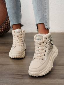 2024 新款韩版学生百搭厚底高帮雪地靴女厚底户外休闲雪地靴冬季 - 卡其色 - 查看 3