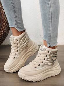 2024 新款韩版学生百搭厚底高帮雪地靴女厚底户外休闲雪地靴冬季 - 卡其色 - 查看 4