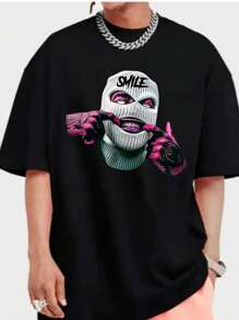 Men's Smile Hooded T-Shirt Premium Cotton Shirt - màu đen - Xem 1
