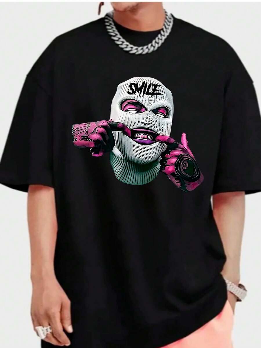 Men's Smile Hooded T-Shirt Premium Cotton Shirt - màu đen - Xem 1