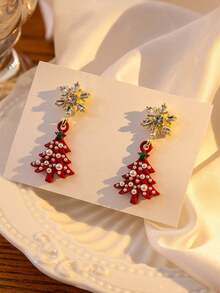 HOTNICE 1 cặp hoa tai hình cây thông Noel bông tuyết sang trọng - Món quà hoàn hảo cho bữa tiệc Giáng sinh dành cho cô ấy - bông tai - Xem 2