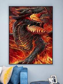 Peinture de diamant renaissance du dragon flamboyant et du phénix, nouvelle mosaïque de diamants ronds pleine, décoration murale DIY pour la maison, décoration de salon, œuvre d'art de broderie créative