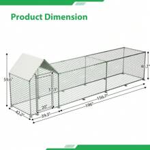 16x3FT Metal Chicken Coop Run Backyard Hen House Poultry Habitat Cage W/Cover - Grey - View 3