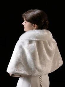 Elegant Fashion Women Bridal Wedding Ceremony Party Outdoor Windproof Warm Fluffy Shawl, Autumn/Winter Warm Plush Shawl - White - View 6