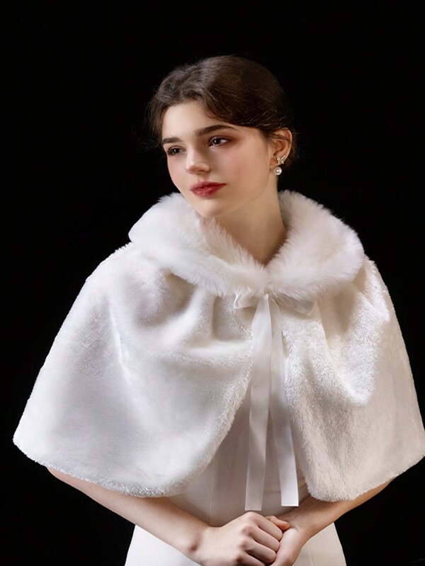Elegant Fashion Women Bridal Wedding Ceremony Party Outdoor Windproof Warm Fluffy Shawl, Autumn/Winter Warm Plush Shawl