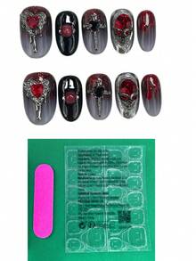 10 CÁI Bấm Vào Móng Tay Làm Bằng Tay Có Thể Tháo Rời Giống Như Thật Phong Cách Y2K Nguyên Bản Hình Ellipse Nhỏ Màu Đen Bạc K9 Đá Rhinestones Trái Tim Đầu Lâu Bùa Móng Tay Màu Trắng Sữa Rosso Ancora Bột Lấp Lánh Ombre Mùa Thu Và Mùa Đông Bột Chrome Với Keo Dán Móng Tay Tab Cho Phụ Nữ Cô Gái - Nhiều màu - Xem 7