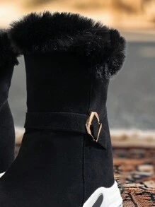 Stivali da neve da donna per l'inverno 2024, con suola spessa, nero con plateau alto, fodera interna calda e soffice, stivali alla caviglia o al polpaccio, chiusura con cerniera e fibbia, taglie comode