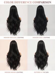 优雅的黑色挑染紫色长款蓬松波浪假发，34英寸，中分刘海，柔软蓬松，采用耐热纤维制成，适合女性日常佩戴、节日聚会、婚礼派对、万圣节、圣诞节、角色扮演、Y2K冬季休闲街头风等场合。 - 挑染紫色 - 查看 8