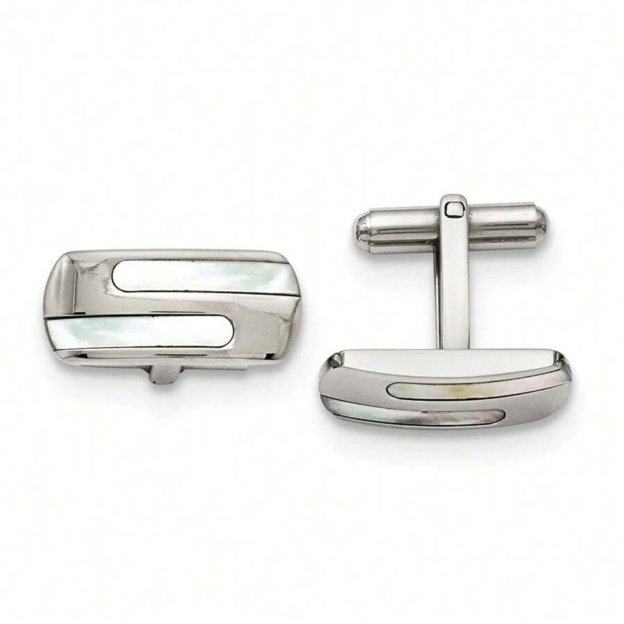 The Black Bow Men's Mother Of Pearl And Stainless Steel Striped Cuff Links