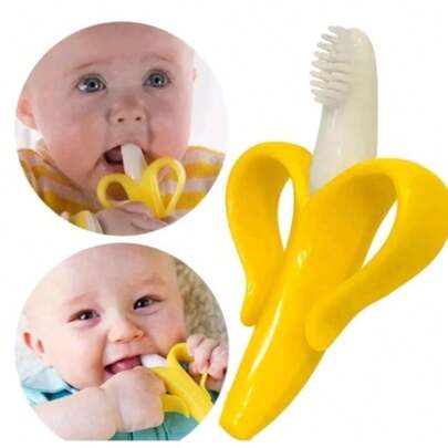 Mordedor para Bebê De Silicone Bananinha Banana Escova Dentes auxilia na hora mais dificil que é a dentição, ajuda o bebê a massagear a gengiva