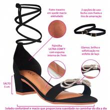 Women's Sandals With Lace-Up Thick Heel And Rhinestone Bow Party - 黑色 - 查看 5