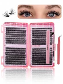 640 件簇状睫毛书 304050D DIY 睫毛延长 D 卷曲长款带粘合和密封睫毛镊子 DIY 簇状睫毛在家 - 黑色 - 查看 8