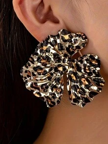 1 对秋冬豹纹多色吊坠花朵耳环，时尚夸张设计，适合女士派对/晚宴服装配饰 - 花朵 - 查看 4