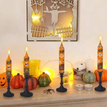 4-Pack Painted Candles Halloween Pumpkin/Santa Claus Print Candles, 5/7 Inch Short Candles Christmas Tree Party Decorations Perfect Christmas/Halloween Gifts, Handmade Short Candle Holders - 橘色 - 查看 3