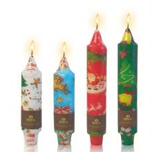 4-Pack Painted Candles Halloween Pumpkin/Santa Claus Print Candles, 5/7 Inch Short Candles Christmas Tree Party Decorations Perfect Christmas/Halloween Gifts, Handmade Short Candle Holders - 橘色 - 查看 11