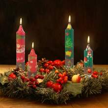 4-Pack Painted Candles Halloween Pumpkin/Santa Claus Print Candles, 5/7 Inch Short Candles Christmas Tree Party Decorations Perfect Christmas/Halloween Gifts, Handmade Short Candle Holders - 橘色 - 查看 7