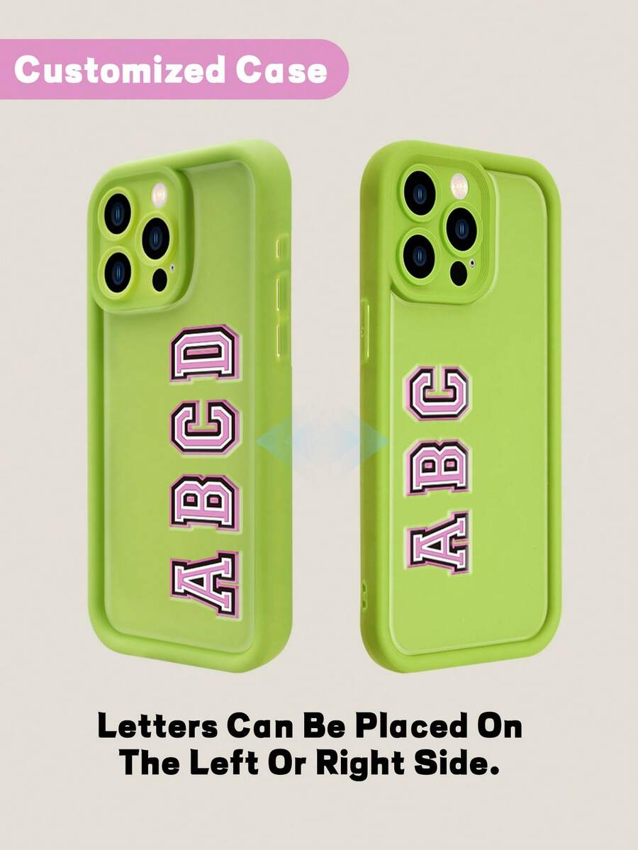 1pc Customizable Green Phone Case With English Letter Text Decal, Fit