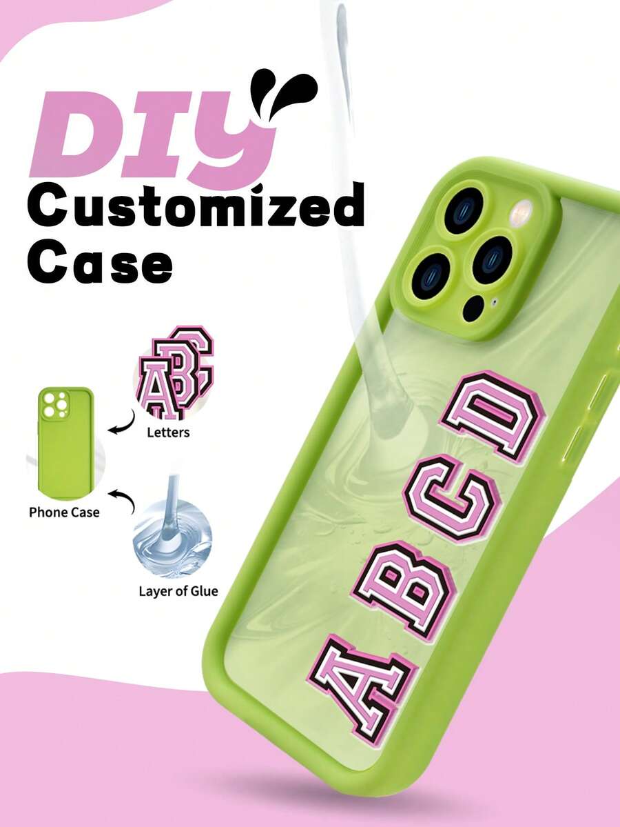 1pc Customizable Green Phone Case With English Letter Text Decal, Fit