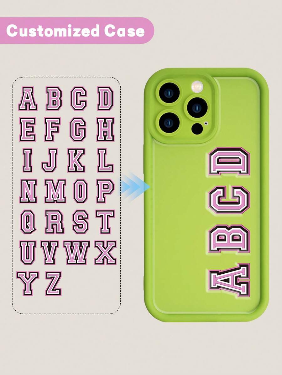 1pc Customizable Green Phone Case With English Letter Text Decal, Fit