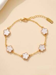 1 pieza Pulsera de mano con Charm floral de lujo, aretes, joyería elegante de cinco hojas para mujeres y niñas, apta para uso diario