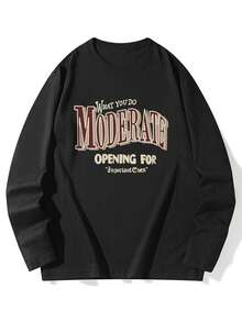 女式圆领字母印花休闲百搭可爱时尚超大长袖 T 恤，秋冬 - 黑色 - 查看 5