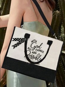 Túi vải canvas họa tiết chữ "All Good Things Are Possible" màu đen và trắng, có dây đeo vai, túi vải bố Christian Faith Over Fear dung tích lớn, có túi đựng đồ trang điểm, Christian, thể hiện niềm tin của bạn, túi đeo vai in chữ, túi xách thường ngày của phụ nữ, túi mua sắm & túi quà tặng, túi giáo viên làm quà tặng giáo viên, vật dụng cần thiết cho ngày tựu trường - Đen và trắng - Xem 10
