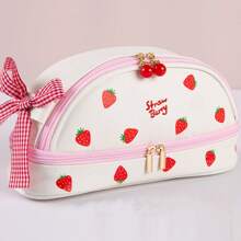 1 Stück Erdbeere Stifteetui, süßes großes Fassungsvermögen, doppellagig, ästhetisches Design, geeignet für Mädchen, Back-School Geschenke, Schul- und Büromaterial, Stifteetui, Schultasche