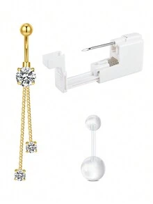 CIZME Belly Button Piercing Kit Gun Belly Piercing Kit Belly Button Piercing Gun Navel Piercing Kit Self Belly Button Ring Piercing Kit Silver Gold Black Pink Blue Disposable Belly Piercing Gun At Home Dangle Belly Button Ring - Multicolor - View 43