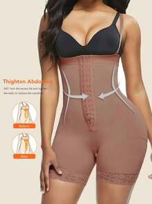 1pc Plus Size High Waist Slimming Shorts With Waist Trainer - Brown - View 6