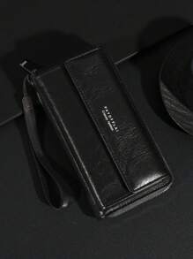 Men's Business Wallet Double Layer PU Leather Buckle Men's Bank Card Clip Zipper Wallet Wallets Wrist Wallet Essentials Items Big Wallet For Men Wallet Purse Wallet Long Wallet Wristlet Wallet - Black - View 6