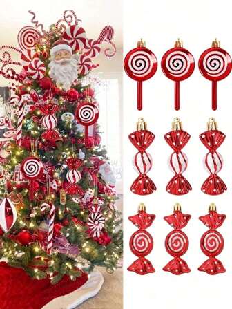 6/18pcs Candy Ornaments Candy Cane Tree Glitter Hanging Ornaments Plastic Peppermint Candy Swirl Decorations For Tree Home Party Favor Supplies Best Gifts Home Decor Christmas Decorations Room Decor Christmas Winter Christmas Decorations Home Christmas Gifts Christmas Decor