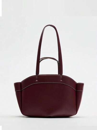 新款女士手提包，大容量PU材质托特包，休闲简约购物袋，紫色时尚单肩手提包，中号妈妈包带内袋，优雅奢华女士手提包