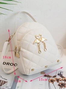 A Mini Quilted Backpack, A Mini Swan Hardware Decoration Small School Bag, Very Suitable For Travel, Shopping. School Bag,S Bag,S Backpack,Mini Backpack,Bag School,School Backpack, Bag,School Bag S, Bag For School College, Preppy Backpack For School ,University Bag - White - View 2