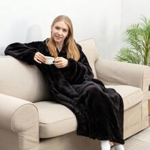 Wearable Blanket Hoodie, Oversized Sweatshirt Blanket Sleeves, Warm & Cozy Hooded Blanket Gifts For Women Men Teens - Black - View 1