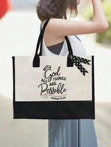 Túi vải canvas họa tiết chữ "All Good Things Are Possible" màu đen và trắng, có dây đeo vai, túi vải bố Christian Faith Over Fear dung tích lớn, có túi đựng đồ trang điểm, Christian, thể hiện niềm tin của bạn, túi đeo vai in chữ, túi xách thường ngày của phụ nữ, túi mua sắm & túi quà tặng, túi giáo viên làm quà tặng giáo viên, vật dụng cần thiết cho ngày tựu trường - Đen và trắng - Xem 2