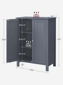 VASAGLE 浴室落地储物柜，带双门可调节搁板，23.6 X 11.8 X 31.5 英寸，家居浴室装饰夏季化妆品收纳盒，返校季适用 - 灰色 - 查看 8