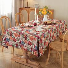 1pc Vintage Floral Jacquard Tablecloth, Rustic Countryside Style, Suitable For Dining Table Decor - Multicolor - View 4