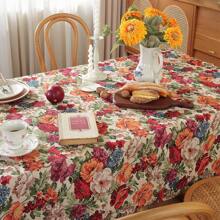 1pc Vintage Floral Jacquard Tablecloth, Rustic Countryside Style, Suitable For Dining Table Decor - Multicolor - View 2