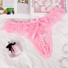 1 pieza de linda tanga de encaje con entrepierna abierta y perlas de masaje, lencería para adultos
