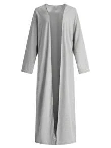 Cardigan maxi de punto acanalado gris, esencial de otoño 2025 para mujer - Silueta holgada y suelta, manga larga, chaqueta lavable - Prenda básica de vestuario de transición, aprobada por celebridades y blogueros - Ropa de mujer para otoño, atuendos para maestras, ropa urbana para mujer