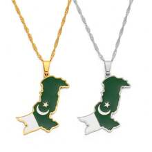 1pc Pakistan Map Flag Pendant Necklaces Stainless Steel Pakistani Jewelry - Multicolor - View 2