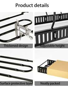 1 件锅架收纳架，多层锅碗瓢盆收纳架，用于厨房整理和储存，可调节锅盖架和锅架，家庭厨房配件 - 黑色 - 查看 3
