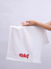 QIBHI 1件套圣诞花卉雪花鹿图案毛巾套装，含圣诞帽和雪人装饰，圣诞礼物和派对用品，家居浴室装饰浴巾，适用于美容院、酒店、运动场所、家居必备，毛巾，护肤浴巾 - 白色 - 查看 9