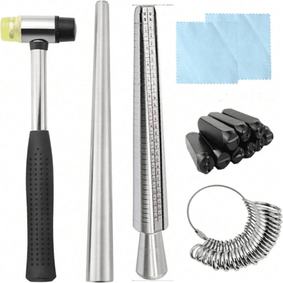 1pc/6pcs Metal Ring Sizer Set With Jewelry Hammers, Rubber Mallet, Finger Measuring Wood Rings, Stainless Steel Ring Bending Bar, Ring Shaping Stick, Ring Gauge, Small Rubber Hammer, Letter/Number Steel Stamps, Jewelry Repair Kit (Random Color)