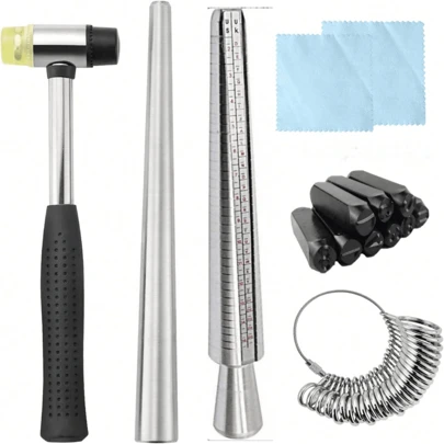 1pc/6pcs Metal Ring Sizer Set With Jewelry Hammers, Rubber Mallet, Finger Measuring Wood Rings, Stainless Steel Ring Bending Bar, Ring Shaping Stick, Ring Gauge, Small Rubber Hammer, Letter/Number Steel Stamps, Jewelry Repair Kit (Random Color)