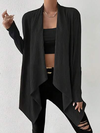 Casaco de malha feminino, cor sólida, manga comprida, casual, solto, aberto, casaco, leve, outono/inverno, novidade