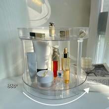Hộp đựng đồ trang điểm và chăm sóc da Suzan 2 lớp xoay 360° - Nhựa trong suốt, thích hợp để trang trí bàn trang điểm trong phòng tắm, tủ bếp và bàn trang điểm - trong suốt - Xem 2