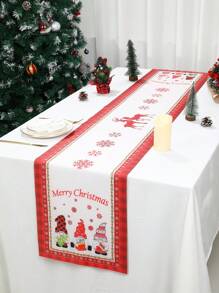 1pc Christmas Polyester Table Runner, Christmas Tree Style Table Cover, Tablecloth Table Runner Perfect Decoration For Family Christmas New Year Party, Christmas Table Dining Room Decor, Christmas Ornaments, ,Christmas