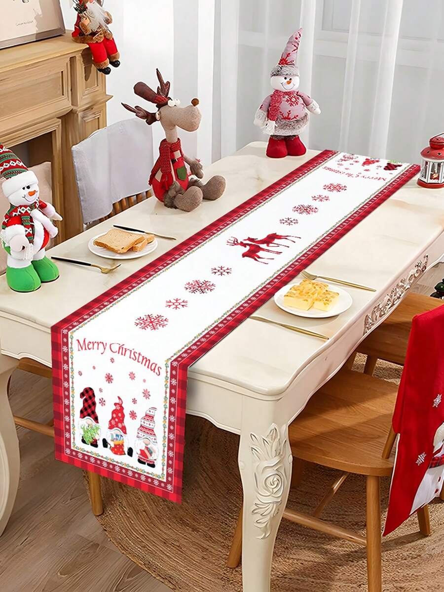 1pc Christmas Polyester Table Runner, Christmas Tree Style Table Cover, Tablecloth Table Runner Perfect Decoration For Family Christmas New Year Party, Christmas Table Dining Room Decor, Christmas Ornaments, ,Christmas